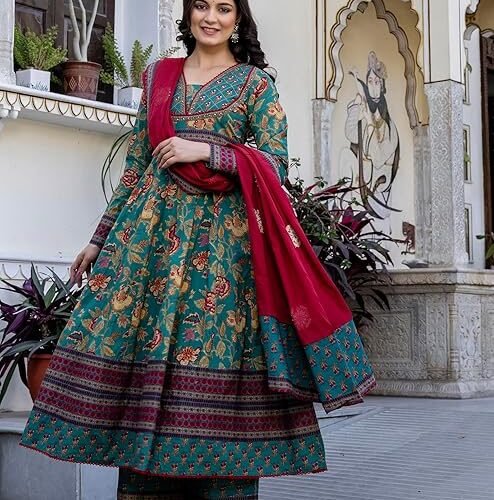 ANNI DESIGNER Women's Rayon Viscose Anarkali Solid Kurta with Pant & Dupatta