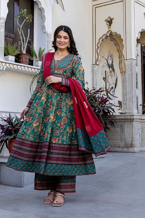 ANNI DESIGNER Women's Rayon Viscose Anarkali Solid Kurta with Pant & Dupatta