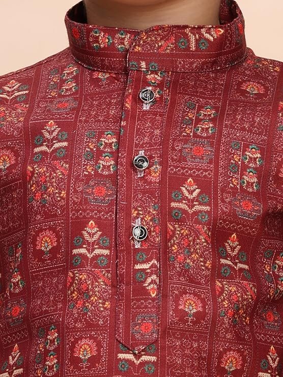 VASTRAMAY Boys' Muslin Kurta Patiala Set – Digital Floral Print, Eid Special Ethnic Wear
